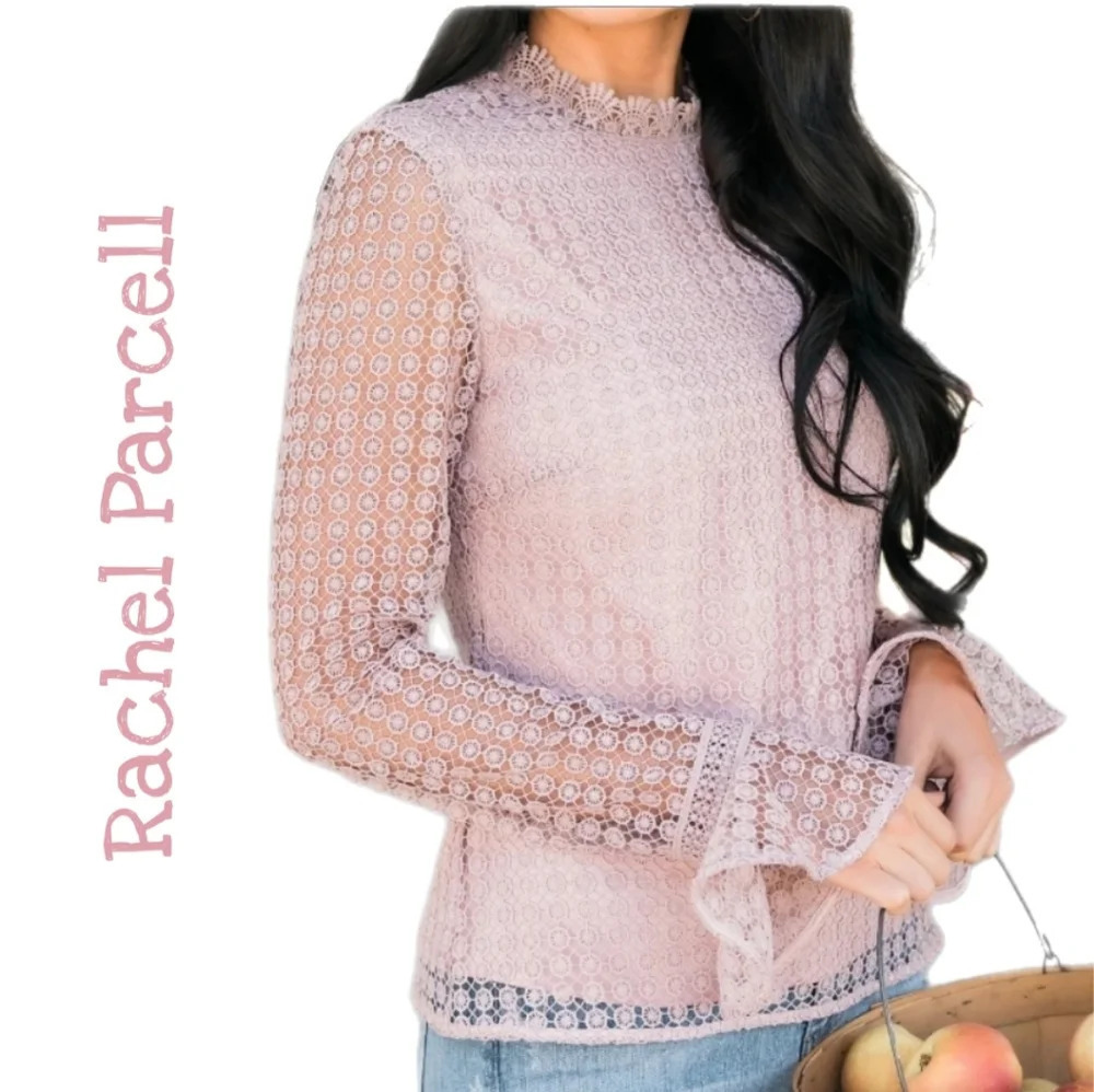 Rachel Parcell Womens Dusty Pink Lace Feminine Ruffle Charming Romantic Top Sz M